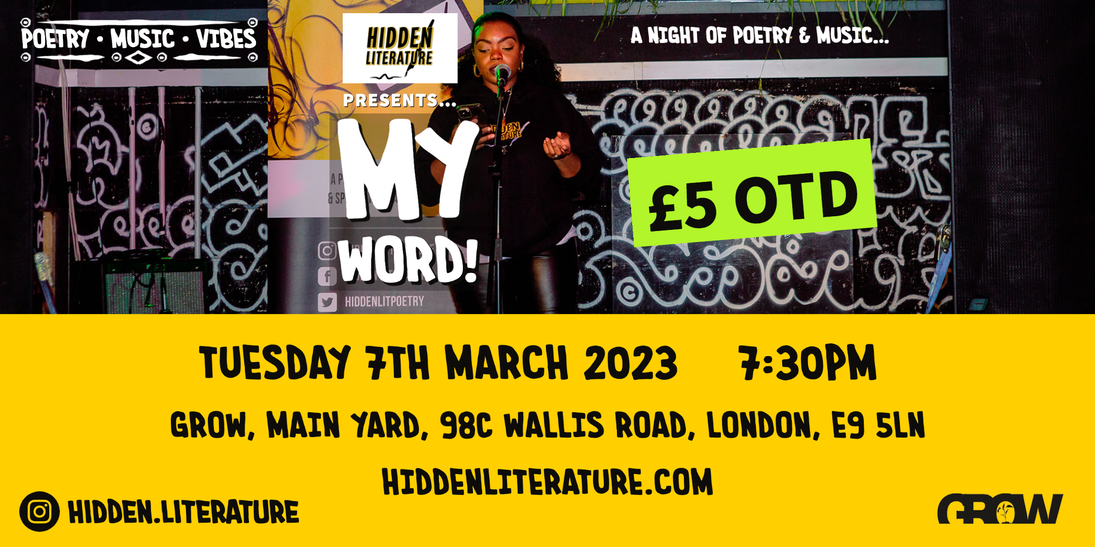 Hidden Literature MY WORD! Poetry & Music Night 07.03.23