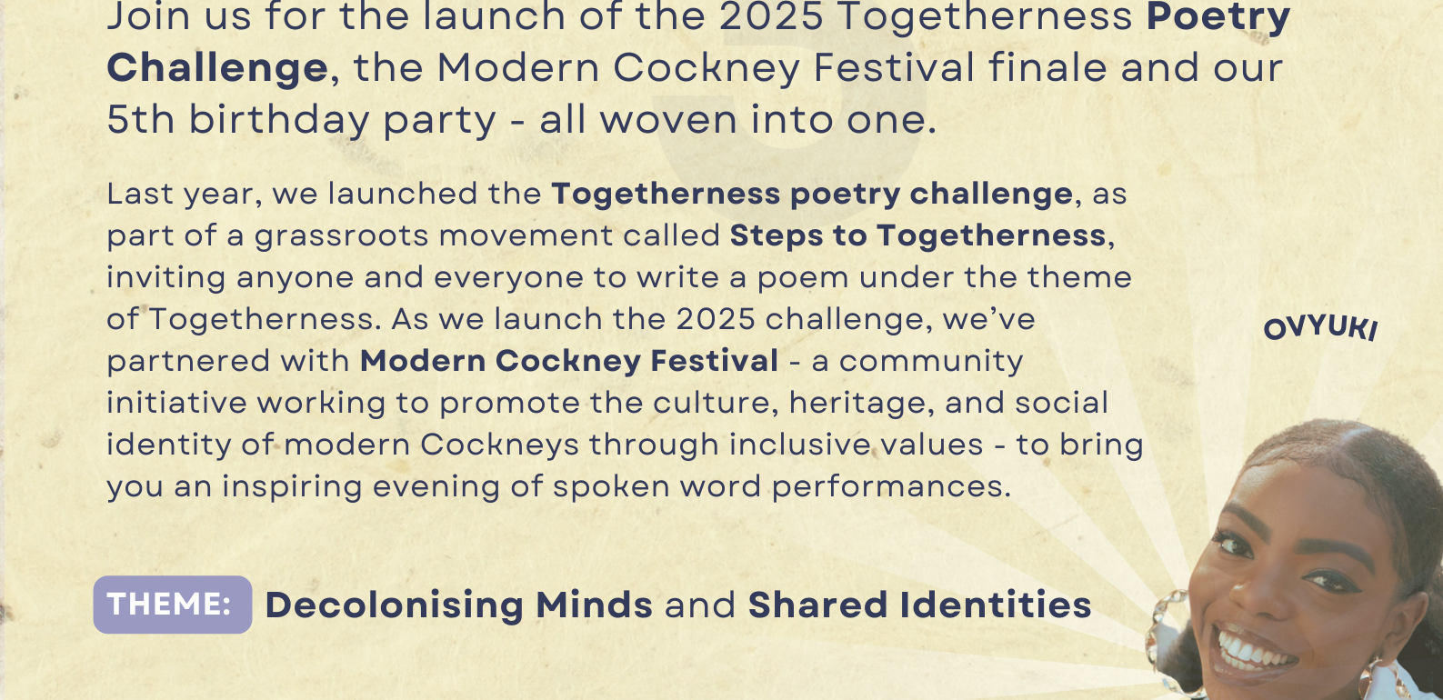 Modern Cockney Festival x Togetherness Poetry poster Hidden Literature, Ovyuki, Steps to Togetherness, Civil Society Consulting
